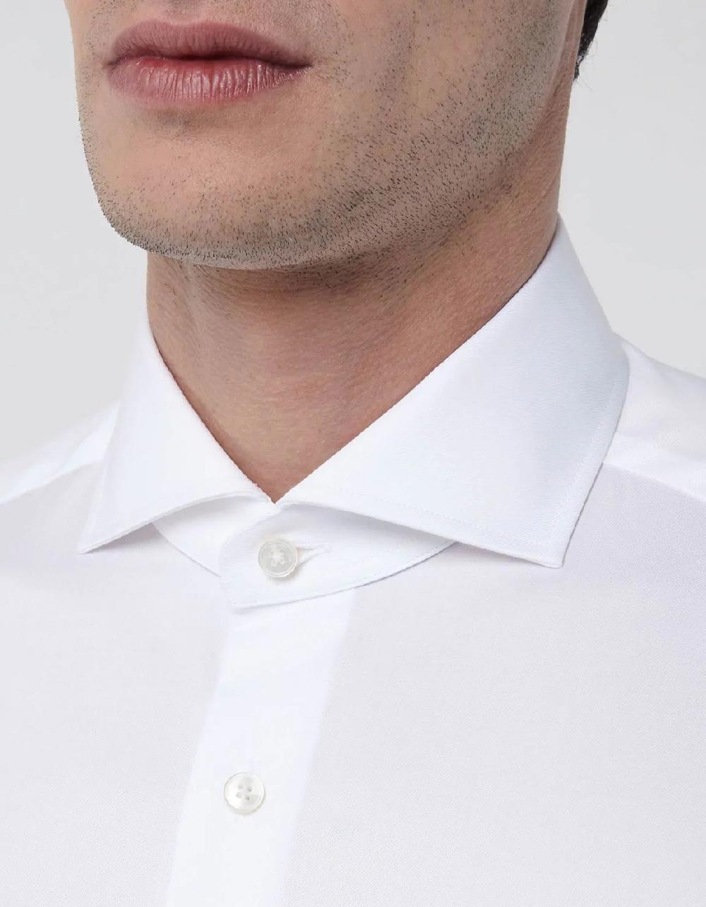 Xacus Camicia Collo francese Tinta Unita Twill Bianco