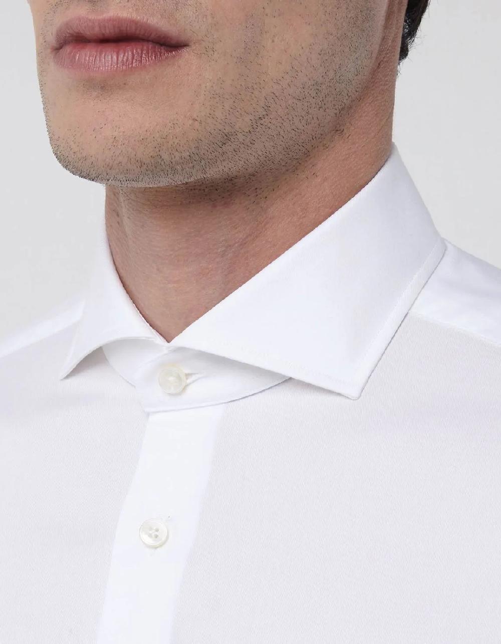 Xacus Camicia Collo francese Tinta Unita Twill Bianco