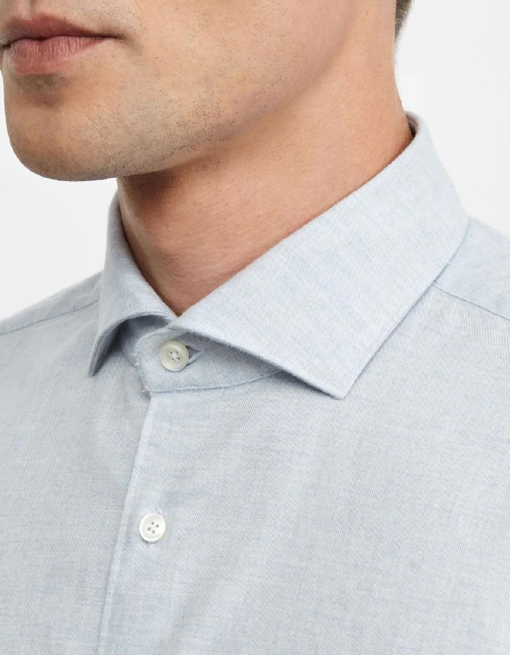 Xacus Camicia Collo francese Tinta Unita Twill Celeste chiaro