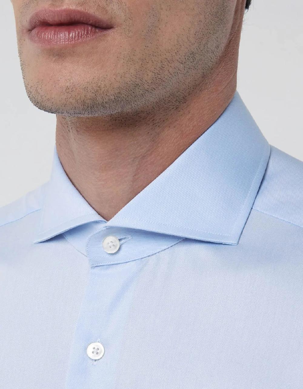 Xacus Camicia Collo francese Tinta Unita Twill Celeste