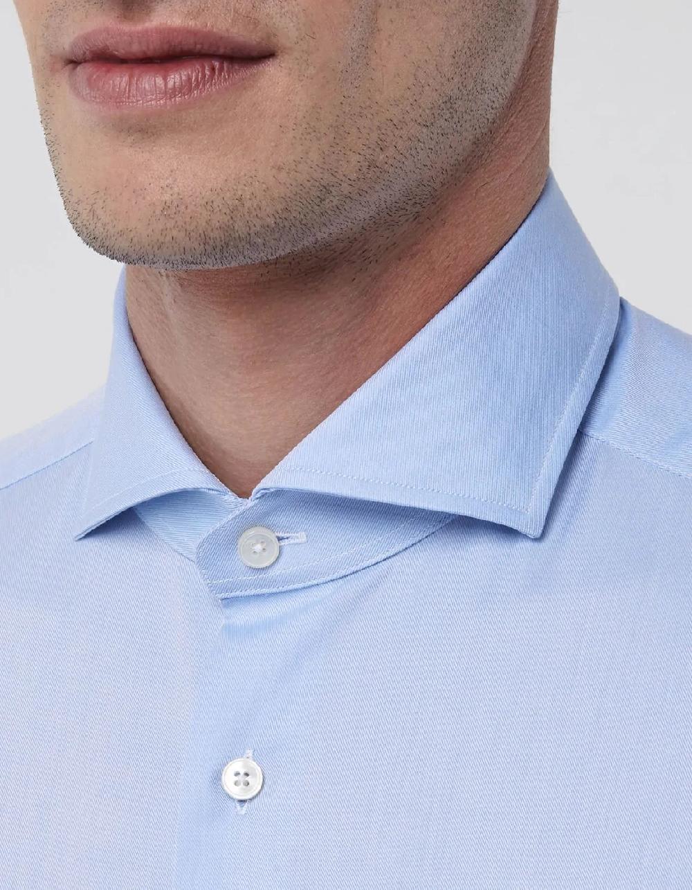 Xacus Camicia Collo francese Tinta Unita Twill Celeste