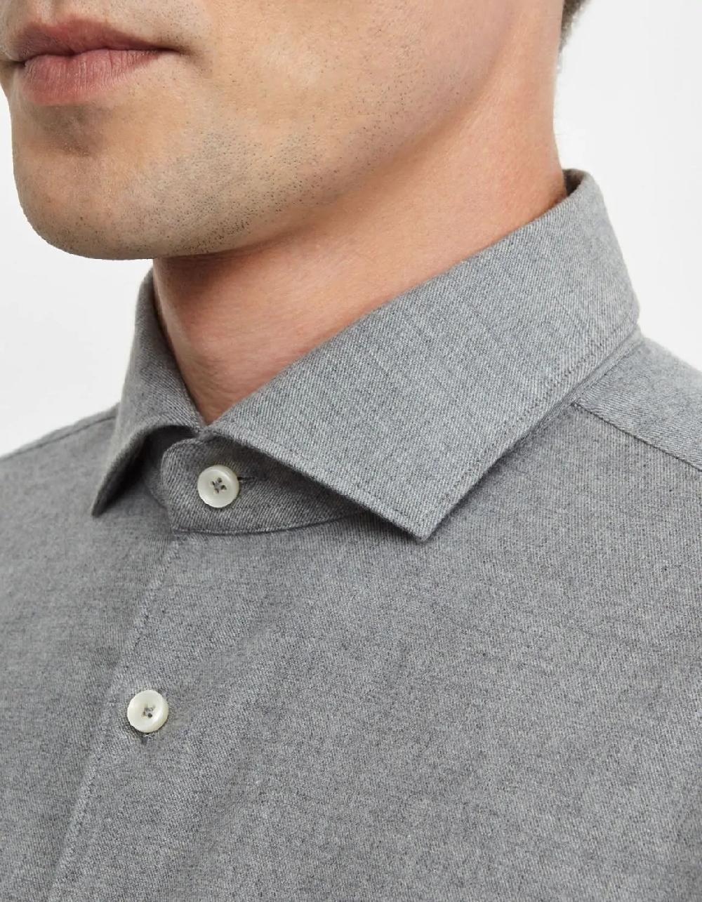 Xacus Camicia Collo francese Tinta Unita Twill Grigio