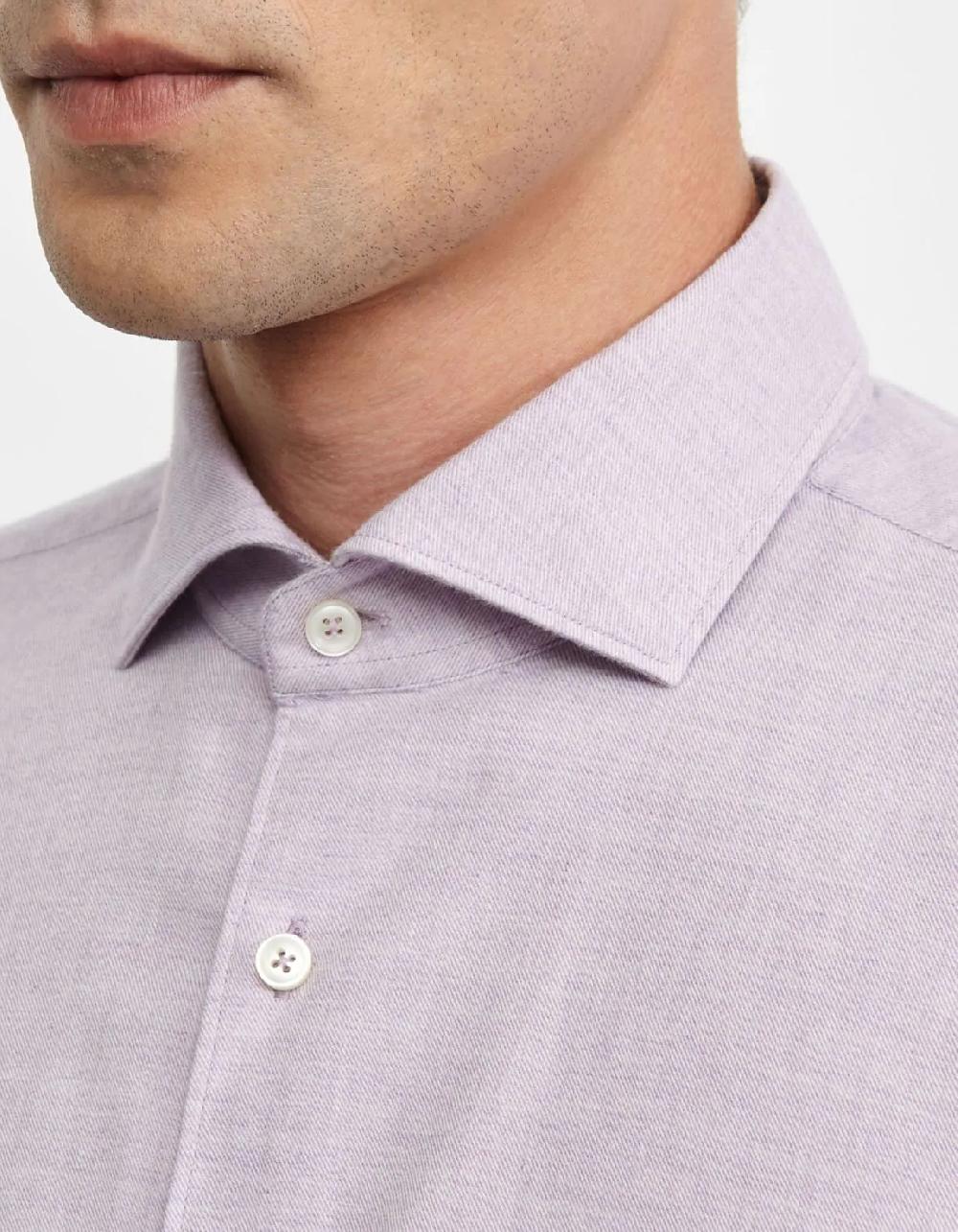 Xacus Camicia Collo francese Tinta Unita Twill Lilla