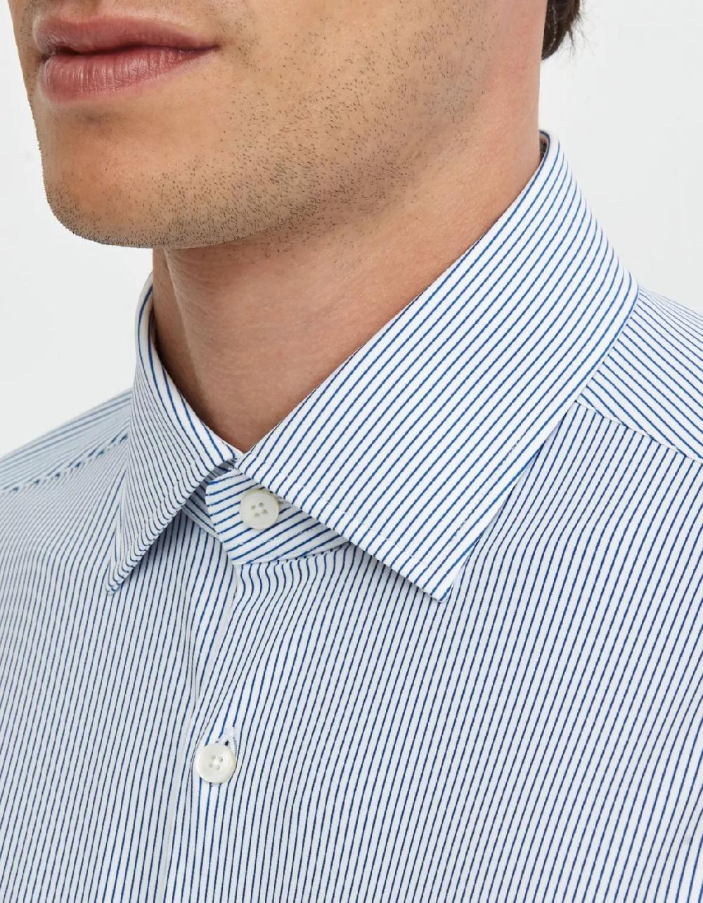 Xacus Camicia Collo italiano aperto Righe Twill Blu bianco
