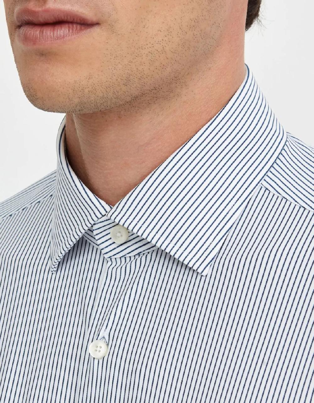 Xacus Camicia Collo italiano aperto Righe Twill Blu navy