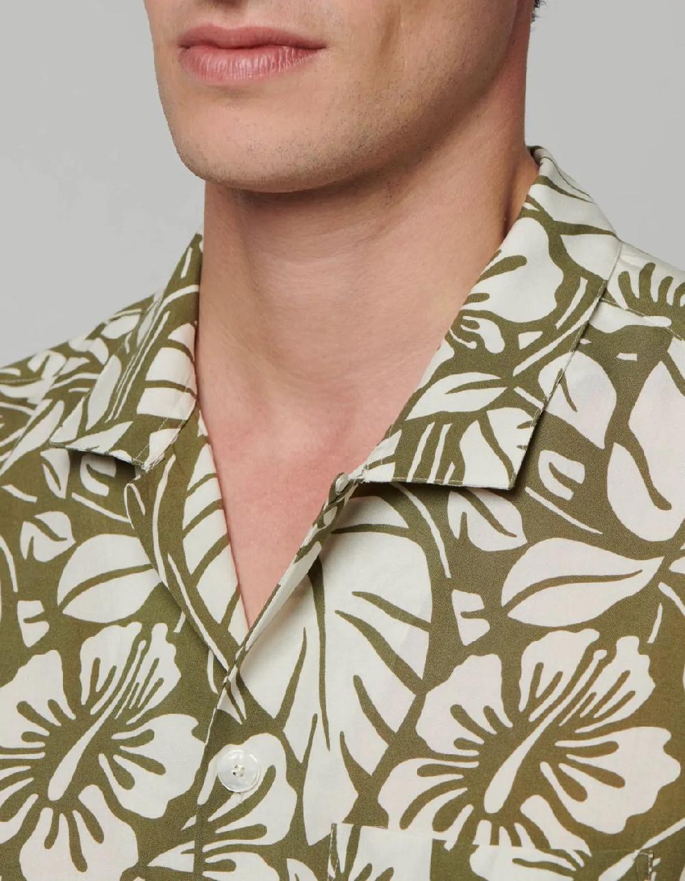 Xacus Camicia Collo italiano Fantasia Viscosa Verde militare