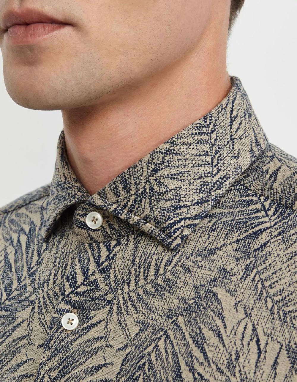 Xacus Camicia Collo italiano piccolo Fantasia Maglia Blu