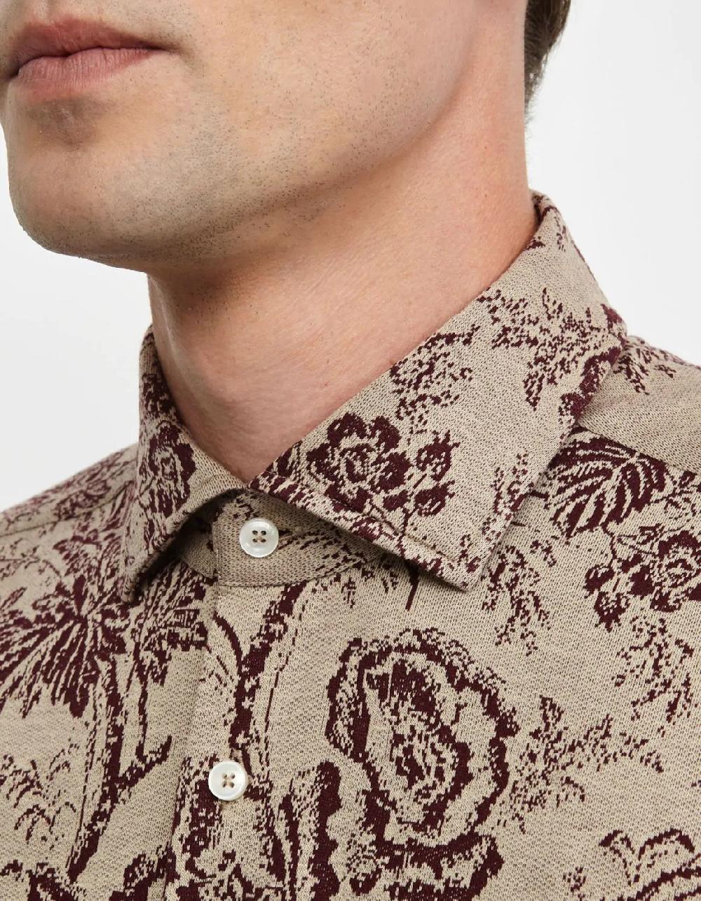 Xacus Camicia Collo italiano piccolo Fantasia Maglia Bordeaux