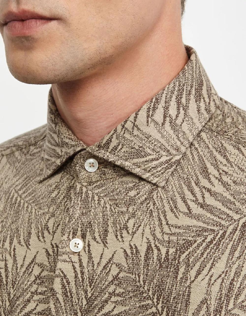 Xacus Camicia Collo italiano piccolo Fantasia Maglia Cammello