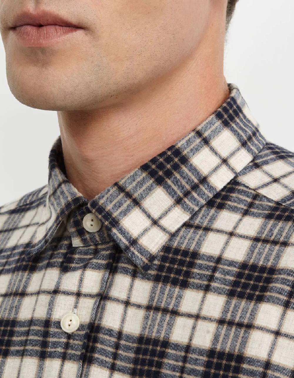 Xacus Camicia Collo italiano piccolo Quadri Twill Cammello