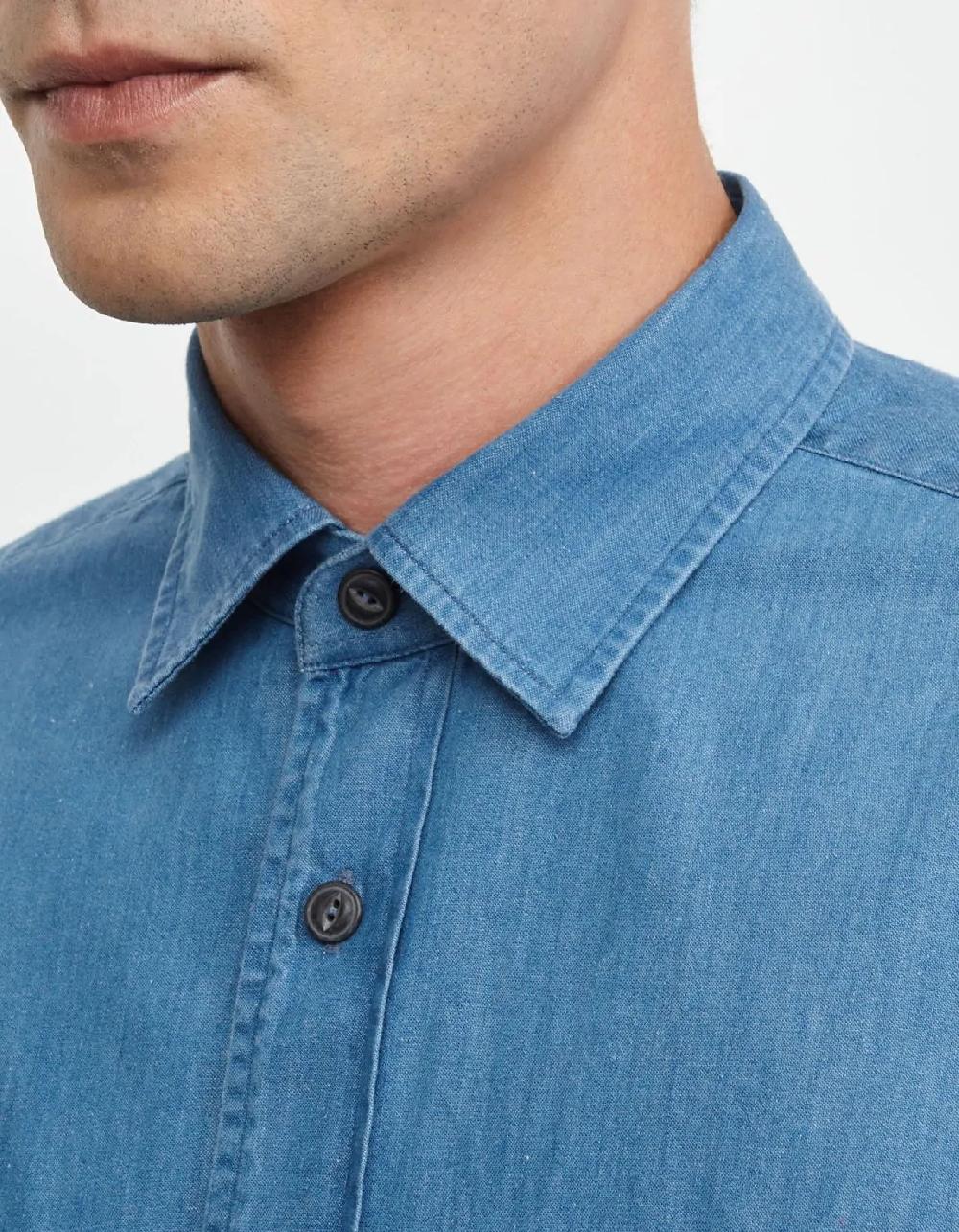 Xacus Camicia Collo italiano piccolo Tinta Unita Indaco Blue jeans