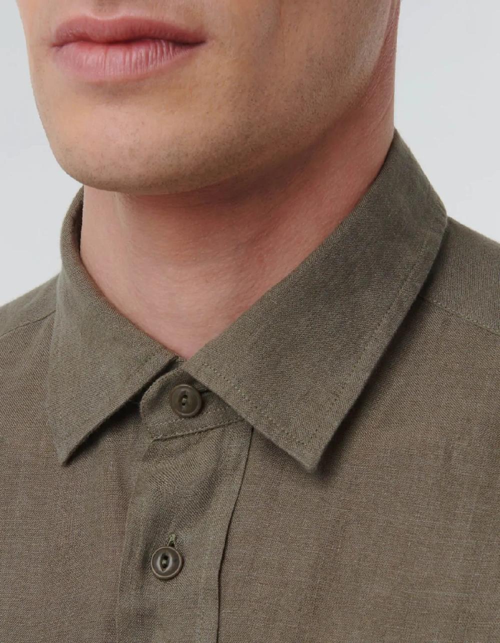 Xacus Camicia Collo italiano piccolo Tinta Unita Lino Verde militare