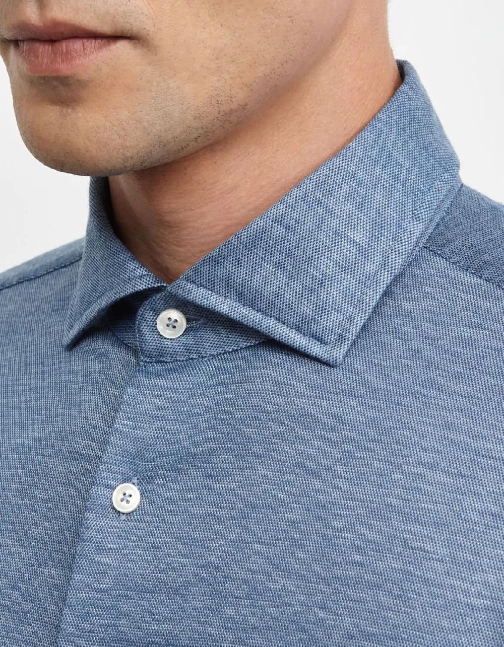 Xacus Camicia Collo italiano piccolo Tinta Unita Maglia Avio