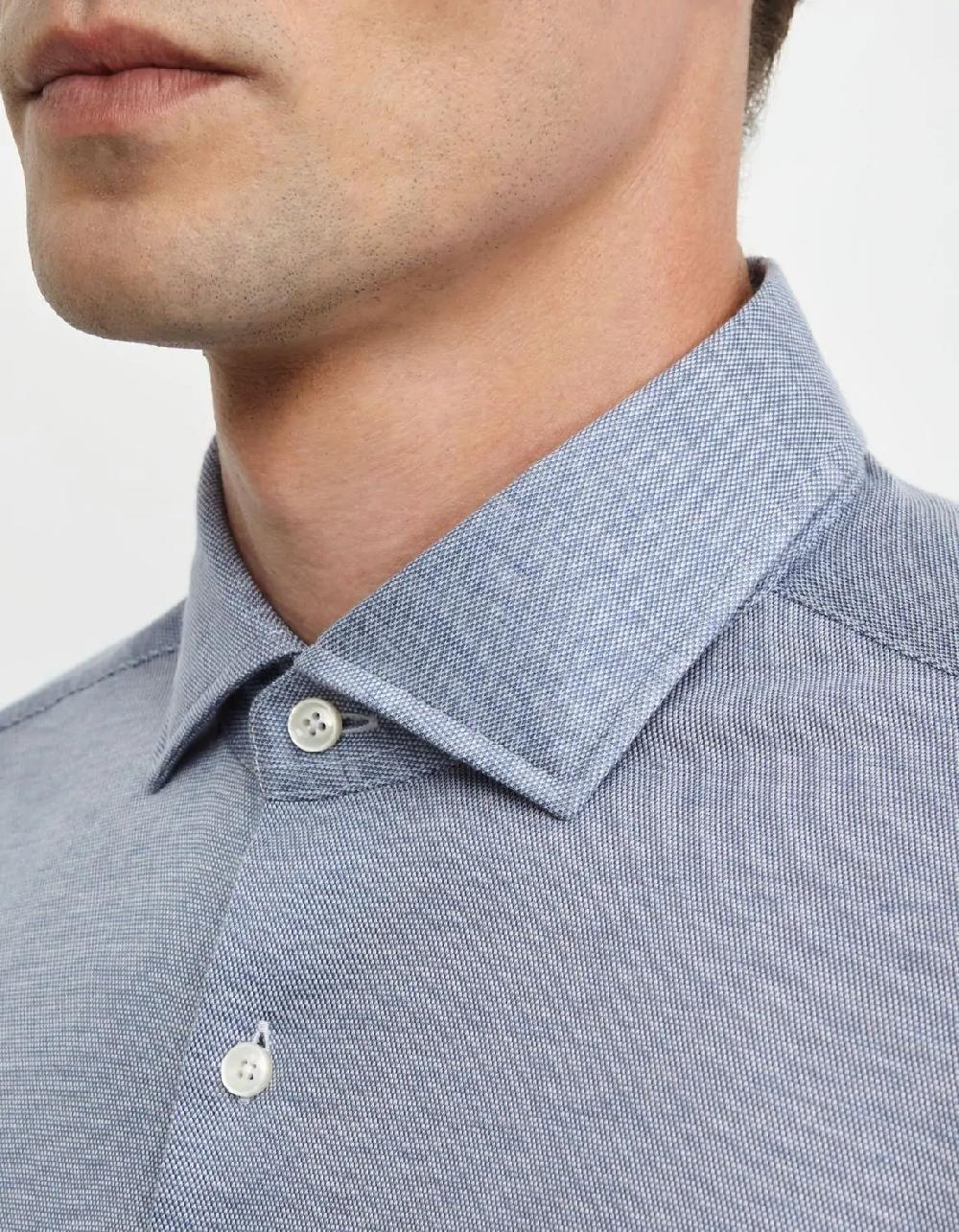 Xacus Camicia Collo italiano piccolo Tinta Unita Maglia Blu