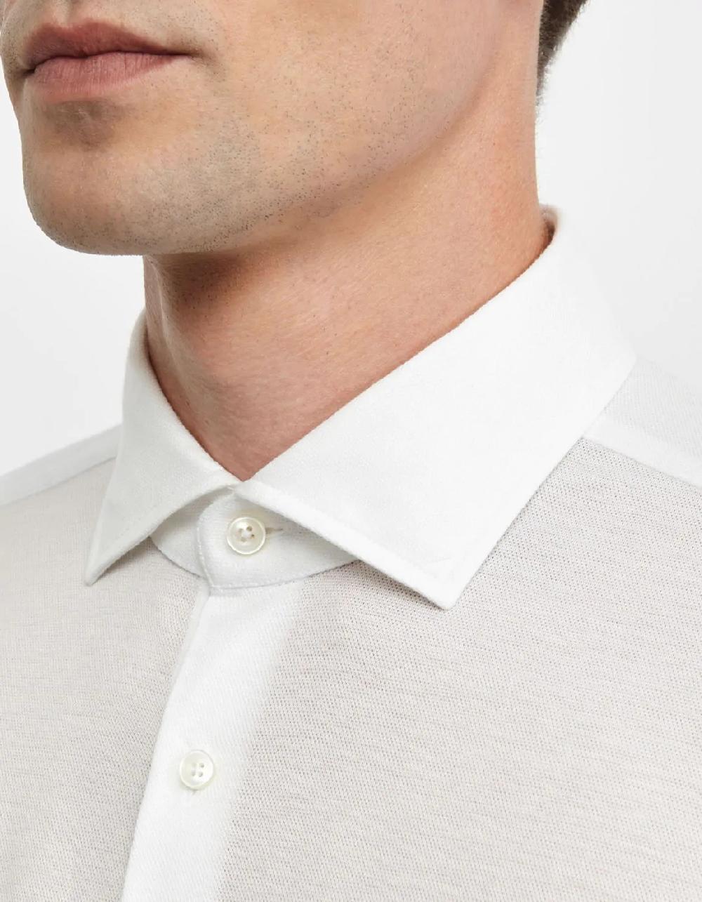 Xacus Camicia Collo italiano piccolo Tinta Unita Maglia Bianco