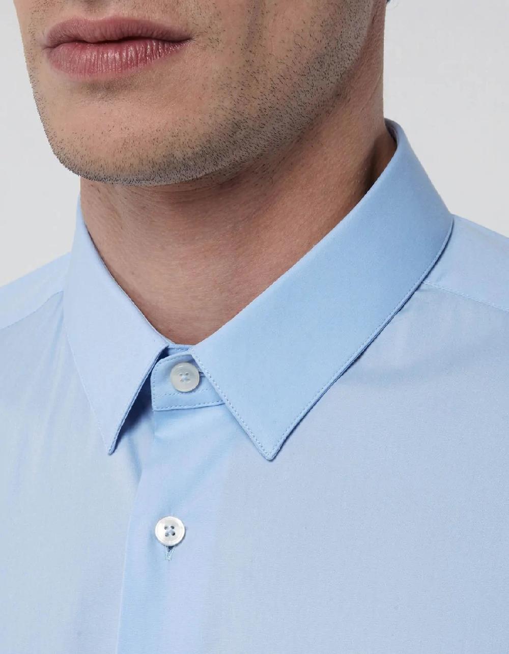 Xacus Camicia Collo italiano piccolo Tinta Unita Popeline Celeste