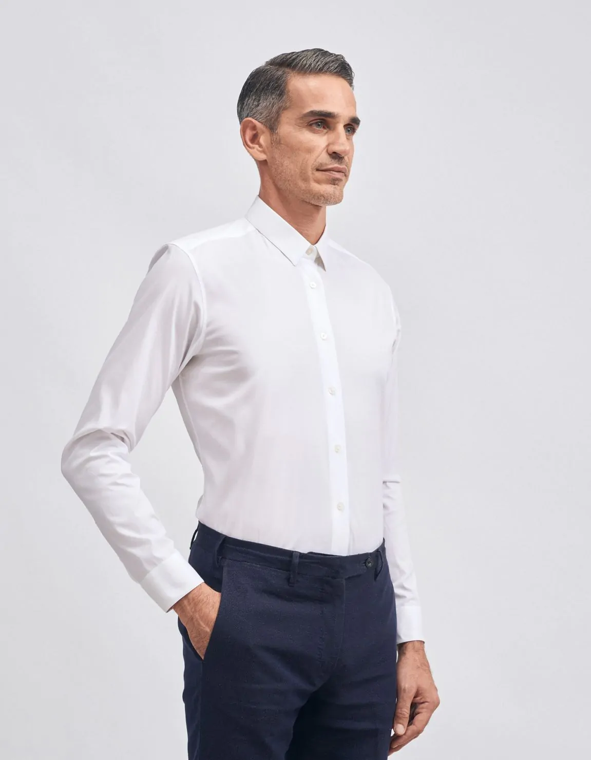Xacus Camicia Collo italiano piccolo Tinta Unita Tela Bianco