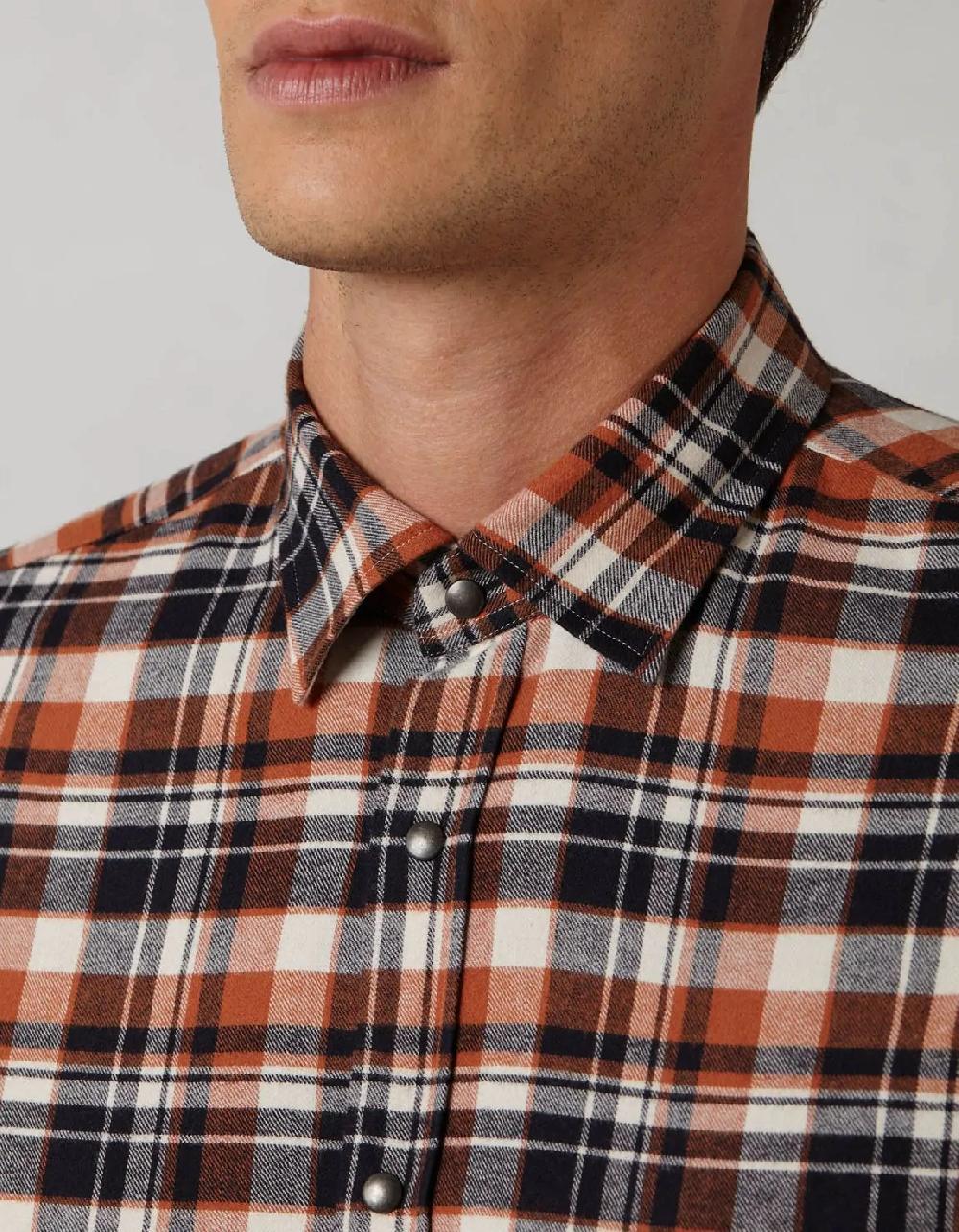 Xacus Camicia Collo italiano Quadri Twill Multicolor