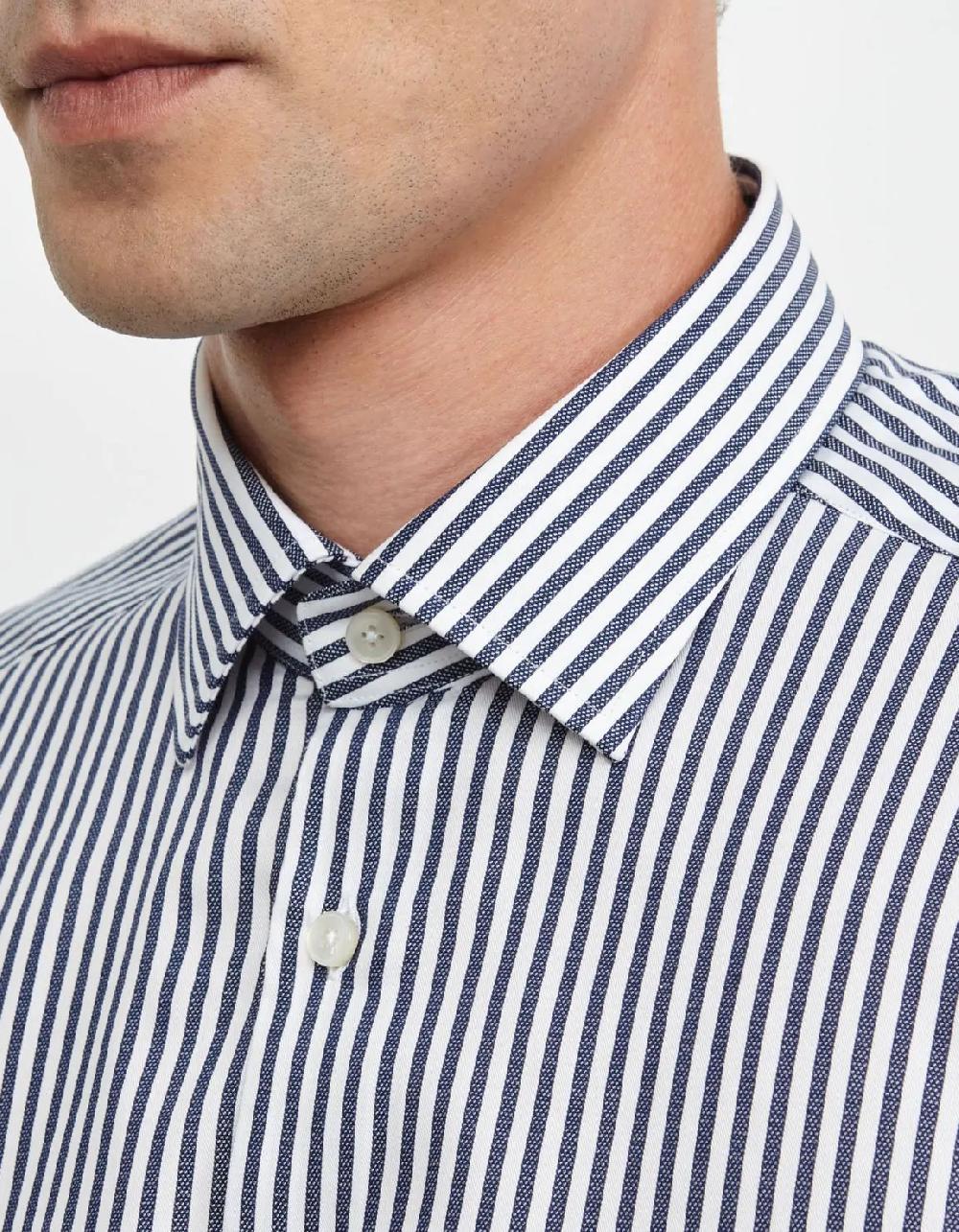 Xacus Camicia Collo italiano Righe Armaturato Blu scuro