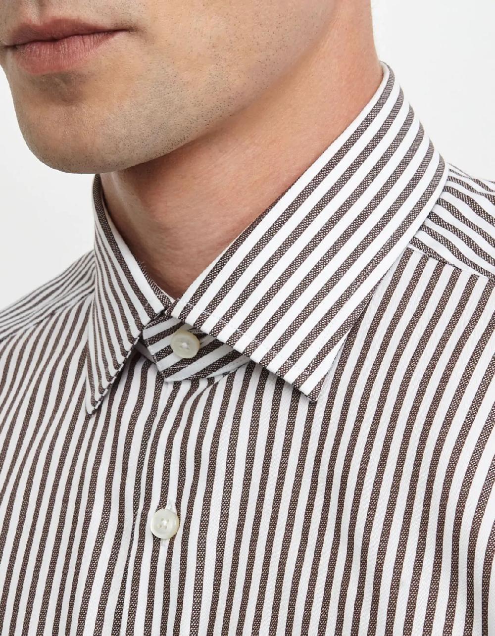 Xacus Camicia Collo italiano Righe Armaturato Marrone