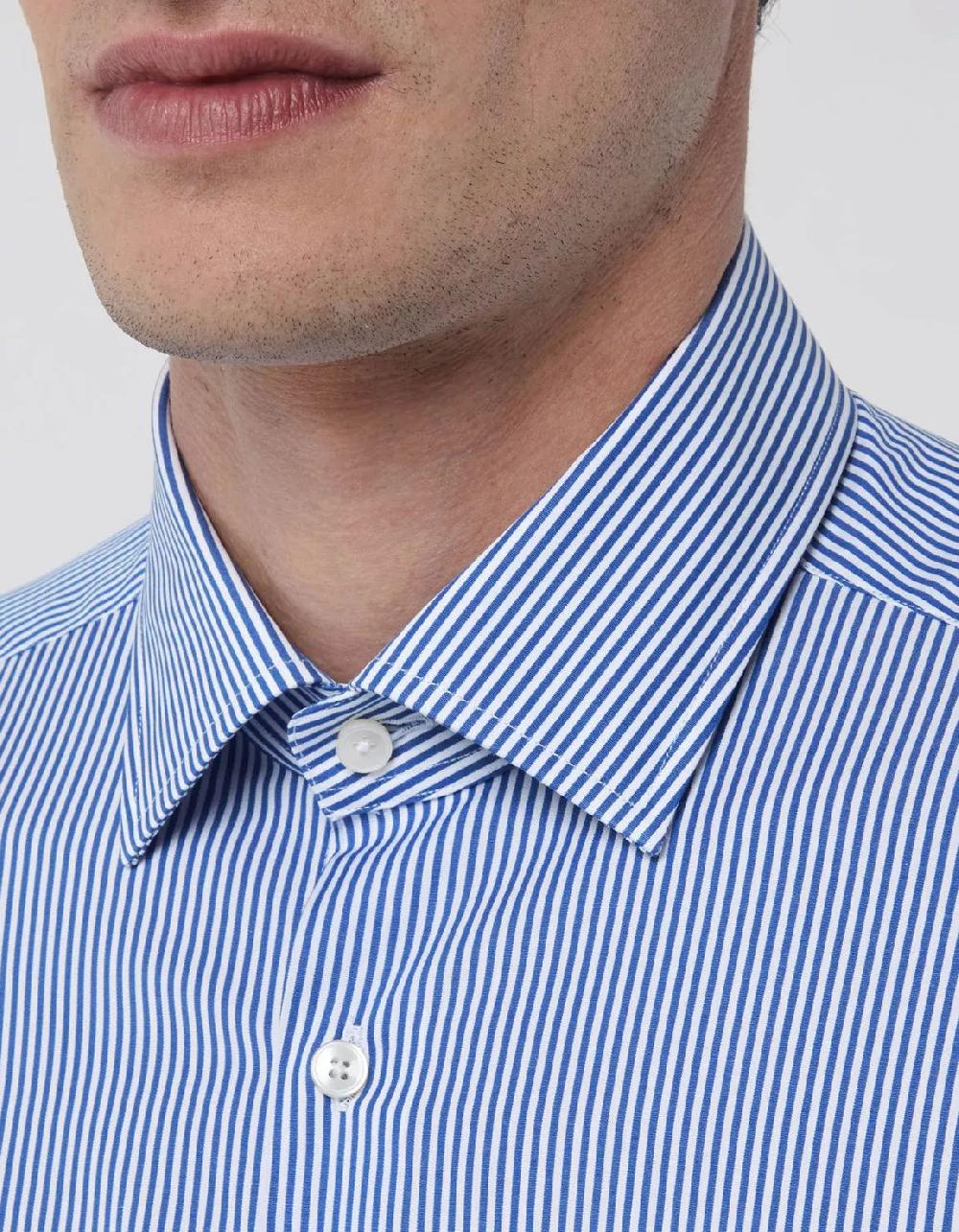 Xacus Camicia Collo italiano Righe Popeline Celeste scuro