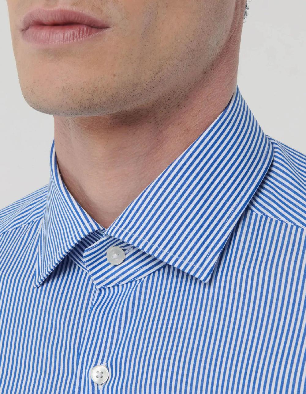 Xacus Camicia Collo italiano Righe Popeline Celeste scuro