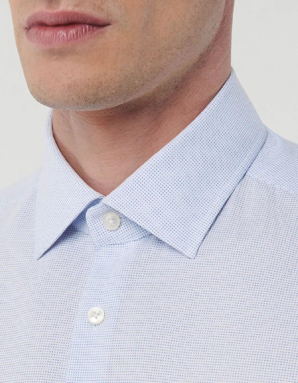 Xacus Camicia Collo italiano Tinta Unita Armaturato Celeste chiaro