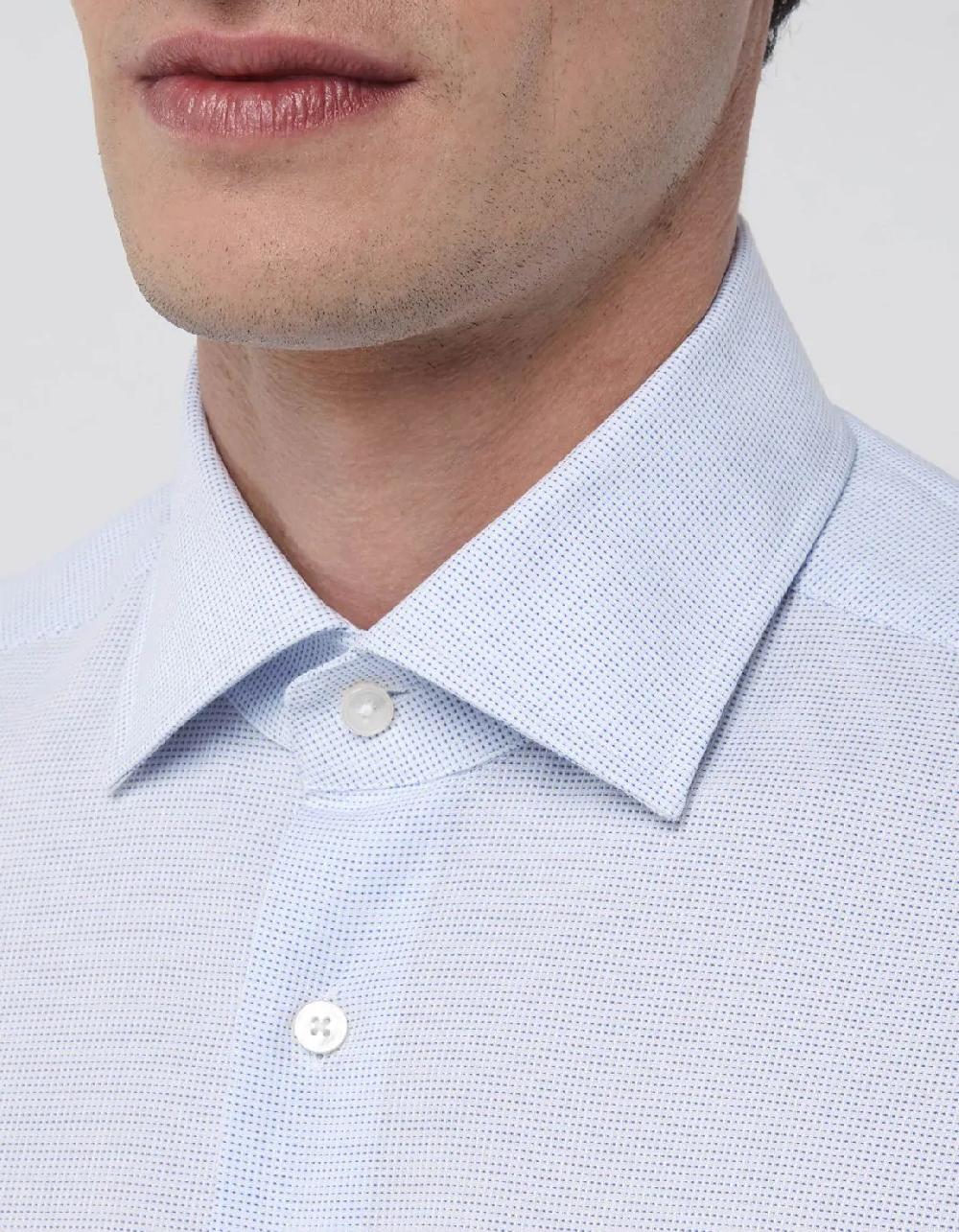 Xacus Camicia Collo italiano Tinta Unita Armaturato Celeste chiaro