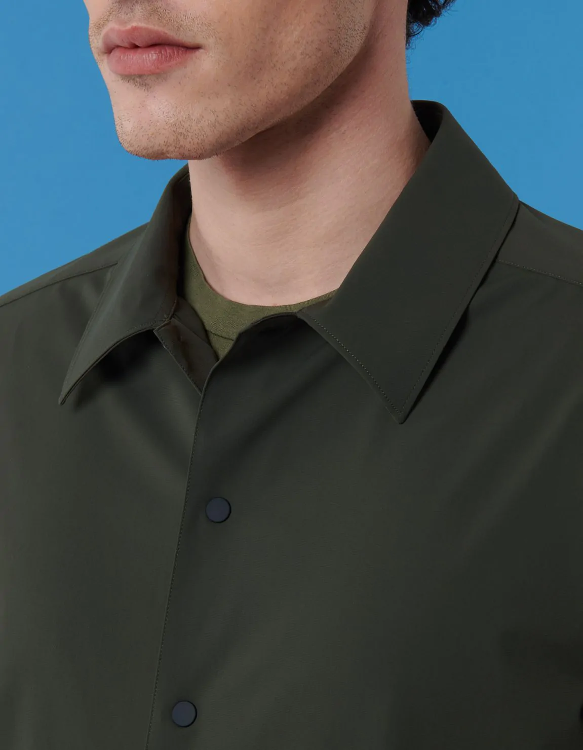 Xacus Camicia Collo italiano Tinta Unita Armaturato Verde bosco