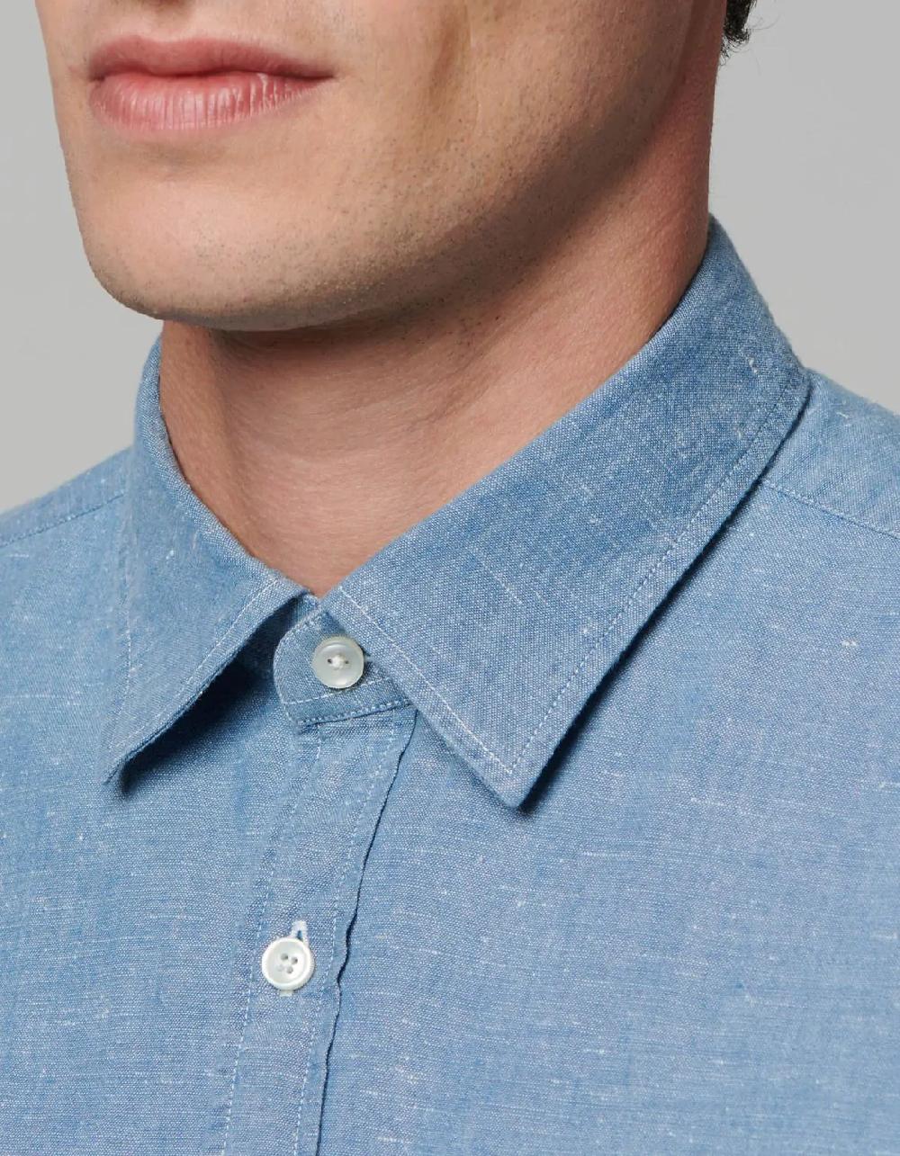 Xacus Camicia Collo italiano Tinta Unita Indaco Chambray