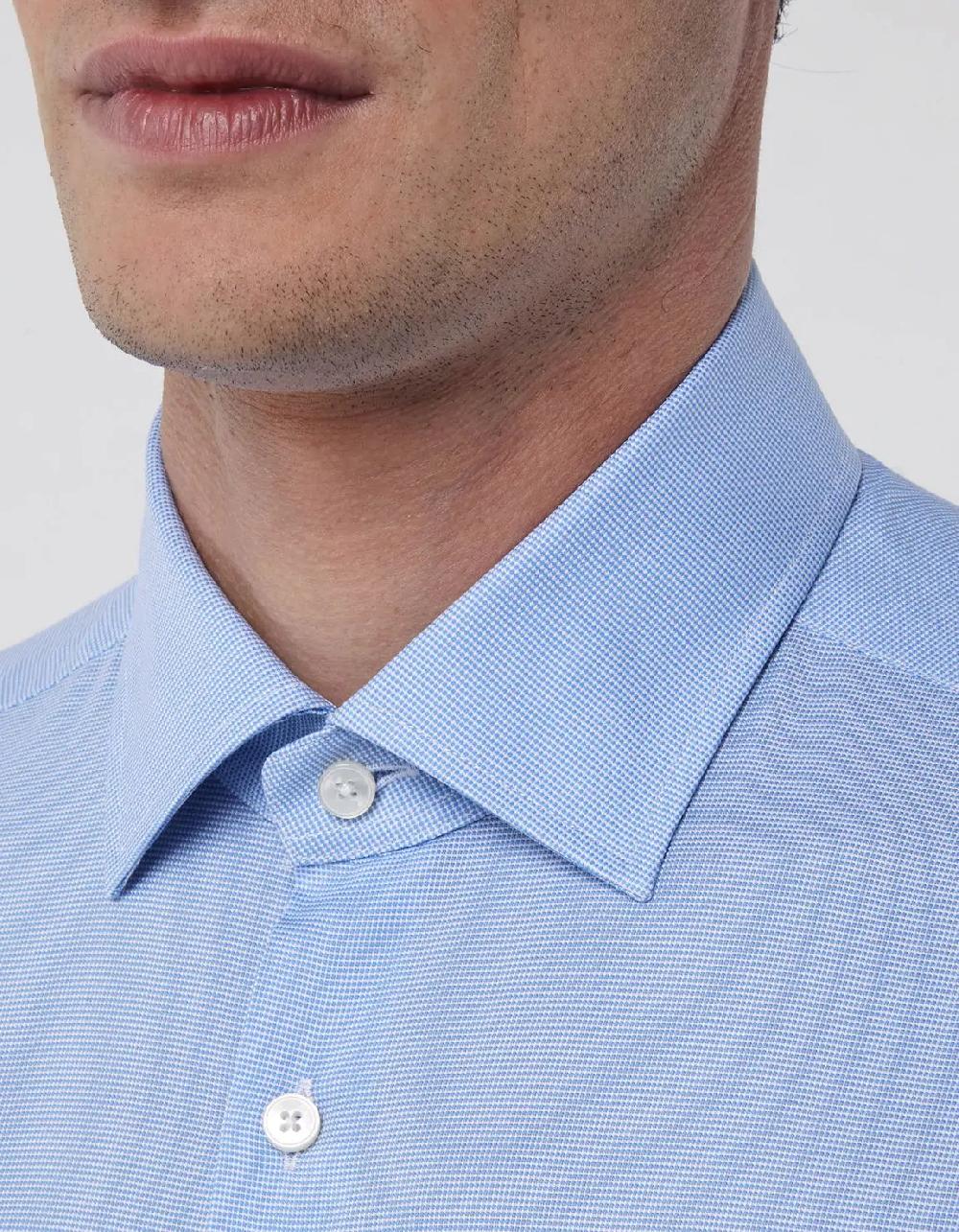 Xacus Camicia Collo italiano Tinta Unita Oxford Celeste