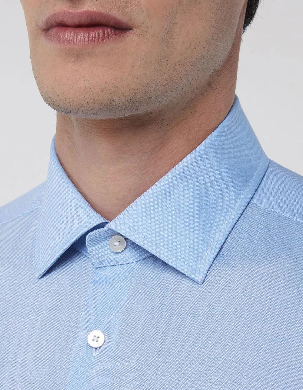 Xacus Camicia Collo italiano Tinta Unita Oxford Celeste