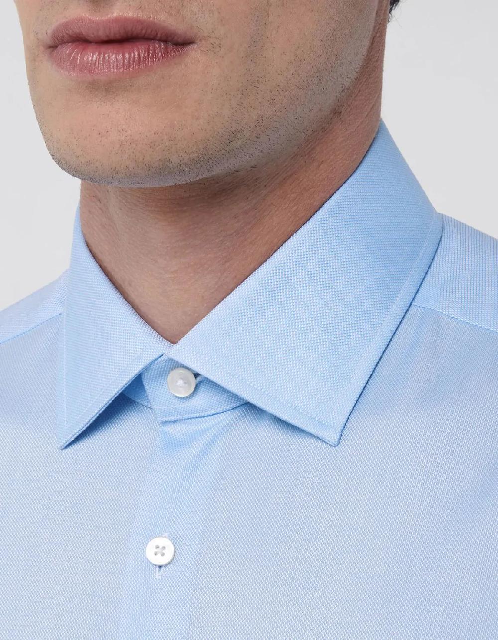 Xacus Camicia Collo italiano Tinta Unita Oxford Celeste