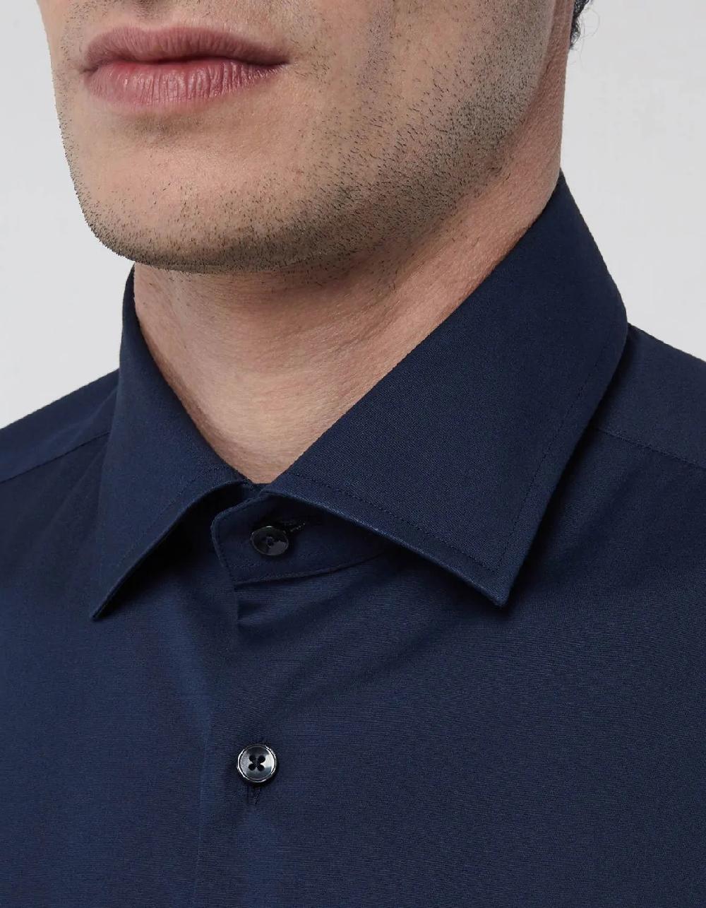 Xacus Camicia Collo italiano Tinta Unita Popeline Blu navy