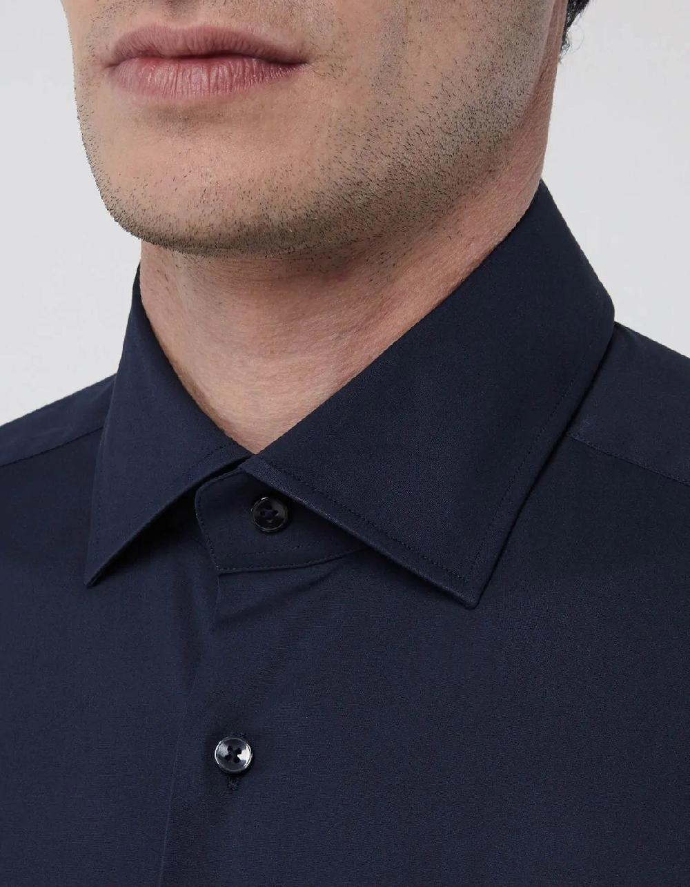 Xacus Camicia Collo italiano Tinta Unita Popeline Blu navy