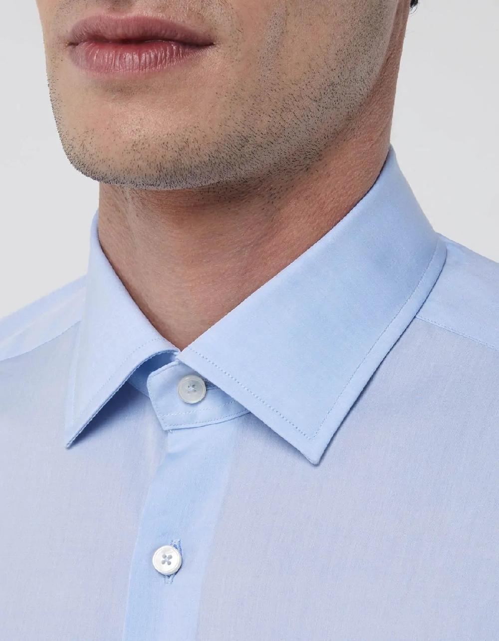 Xacus Camicia Collo italiano Tinta Unita Popeline Celeste chiaro