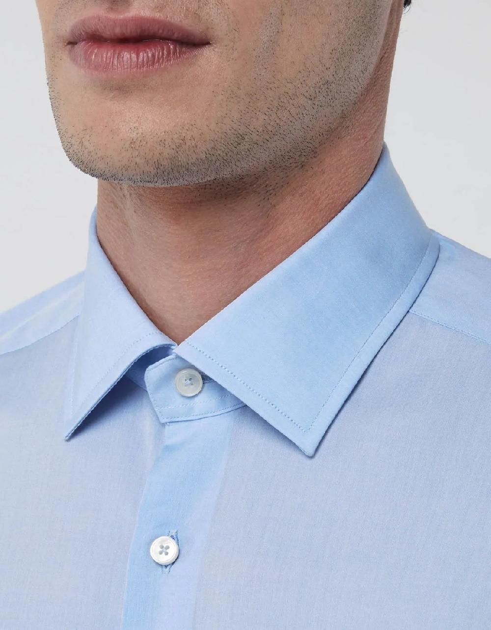 Xacus Camicia Collo italiano Tinta Unita Popeline Celeste chiaro