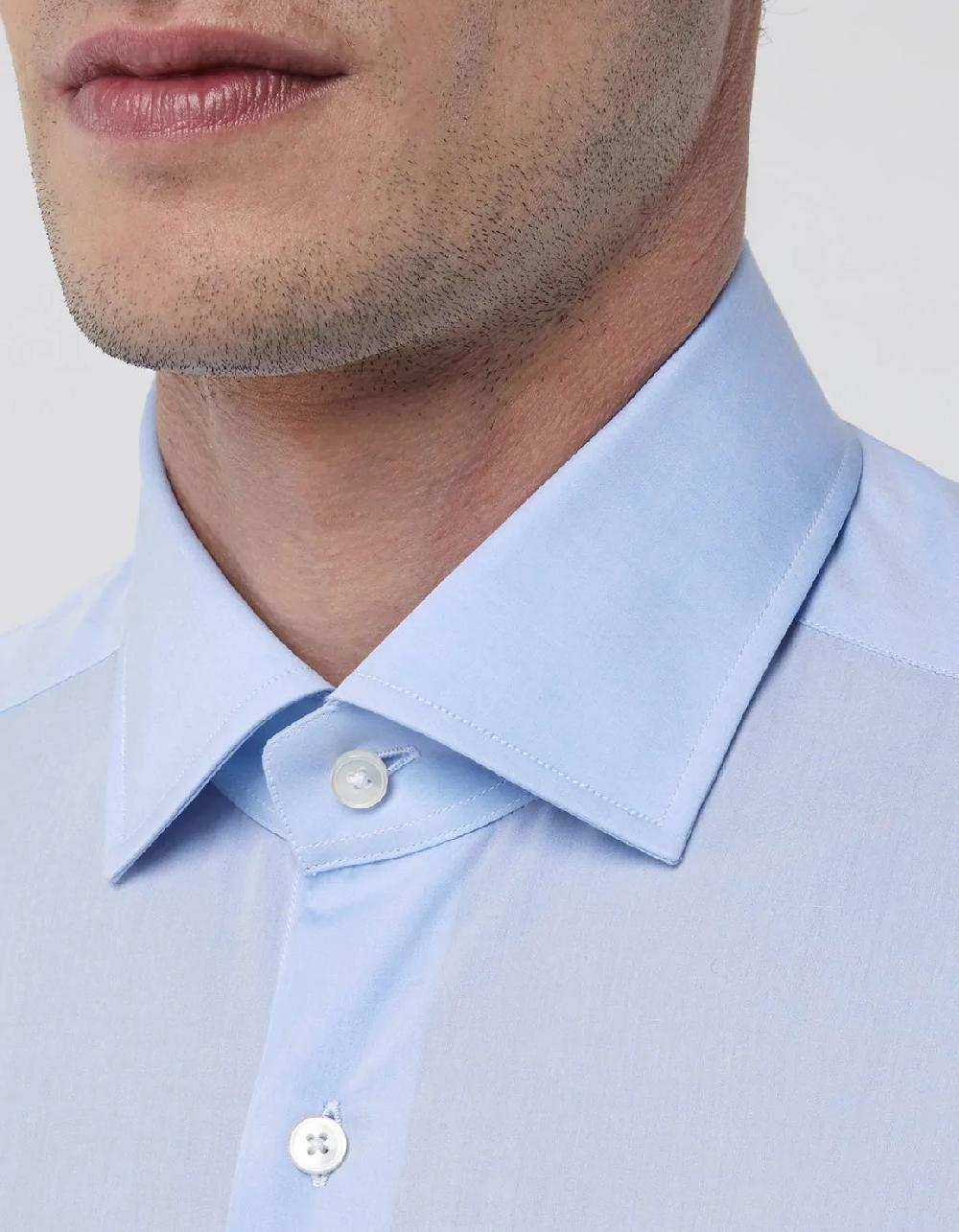 Xacus Camicia Collo italiano Tinta Unita Popeline Celeste chiaro