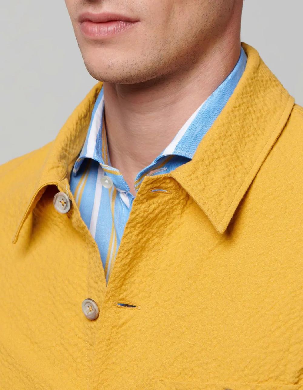 Xacus Camicia Collo italiano Tinta Unita Seersucker Senape