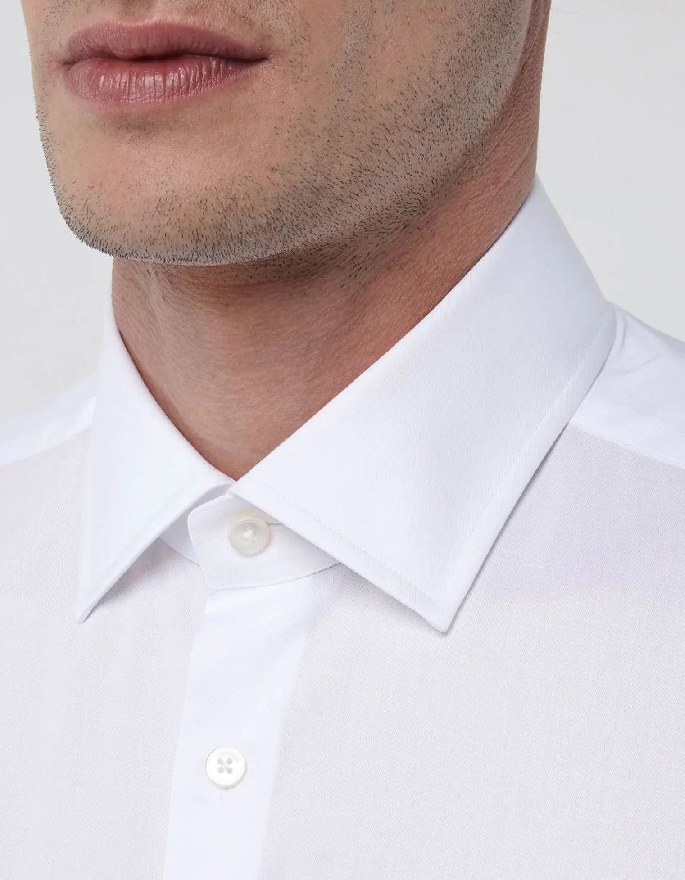 Xacus Camicia Collo italiano Tinta Unita Twill Bianco