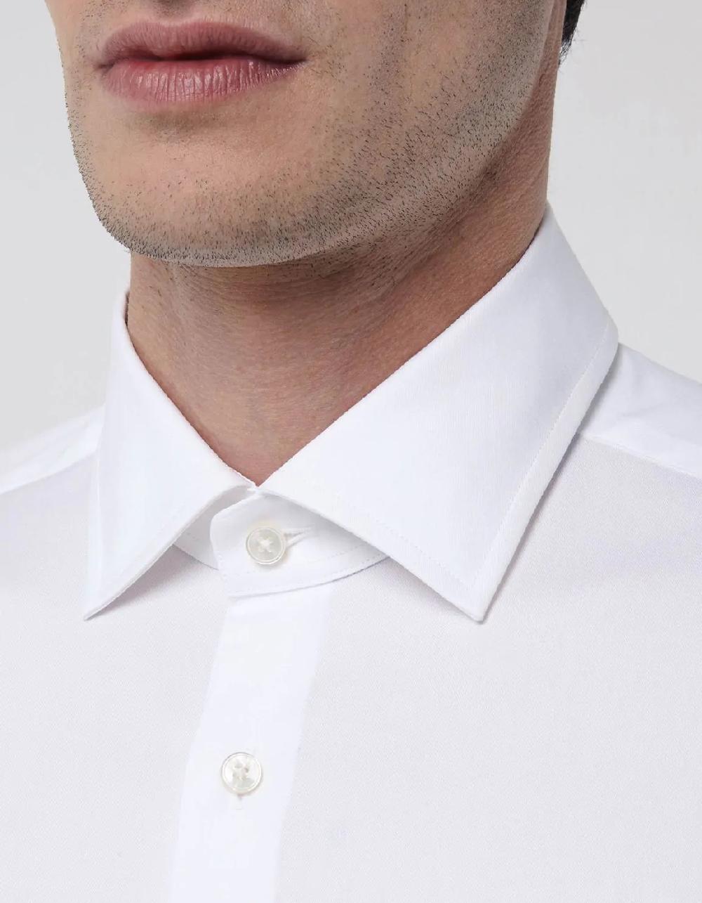 Xacus Camicia Collo italiano Tinta Unita Twill Bianco