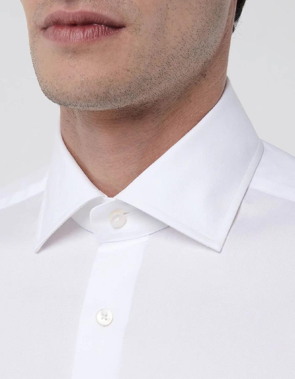 Xacus Camicia Collo italiano Tinta Unita Twill Bianco