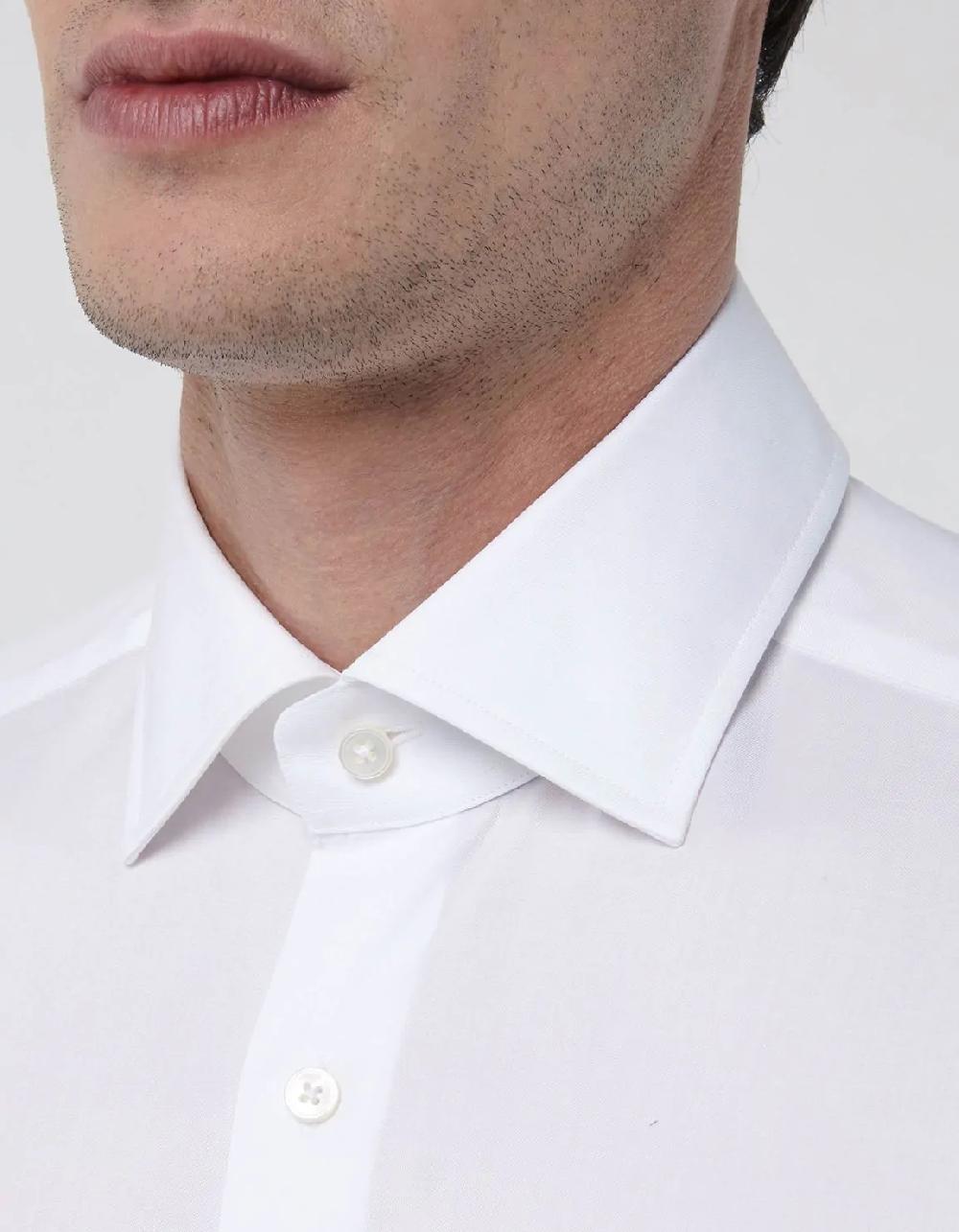 Xacus Camicia Collo italiano Tinta Unita Twill Bianco