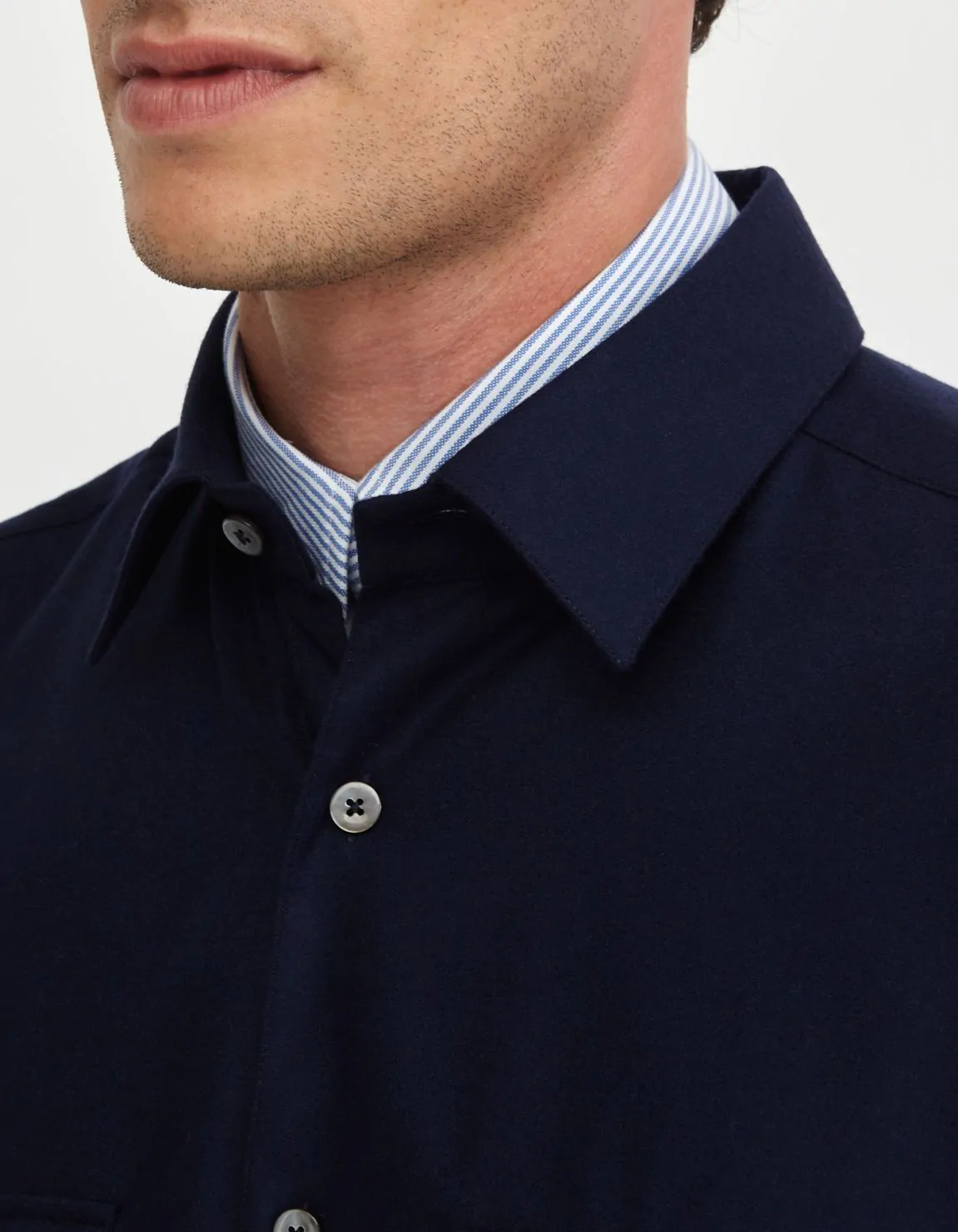 Xacus Camicia Collo italiano Tinta Unita Twill Blu scuro