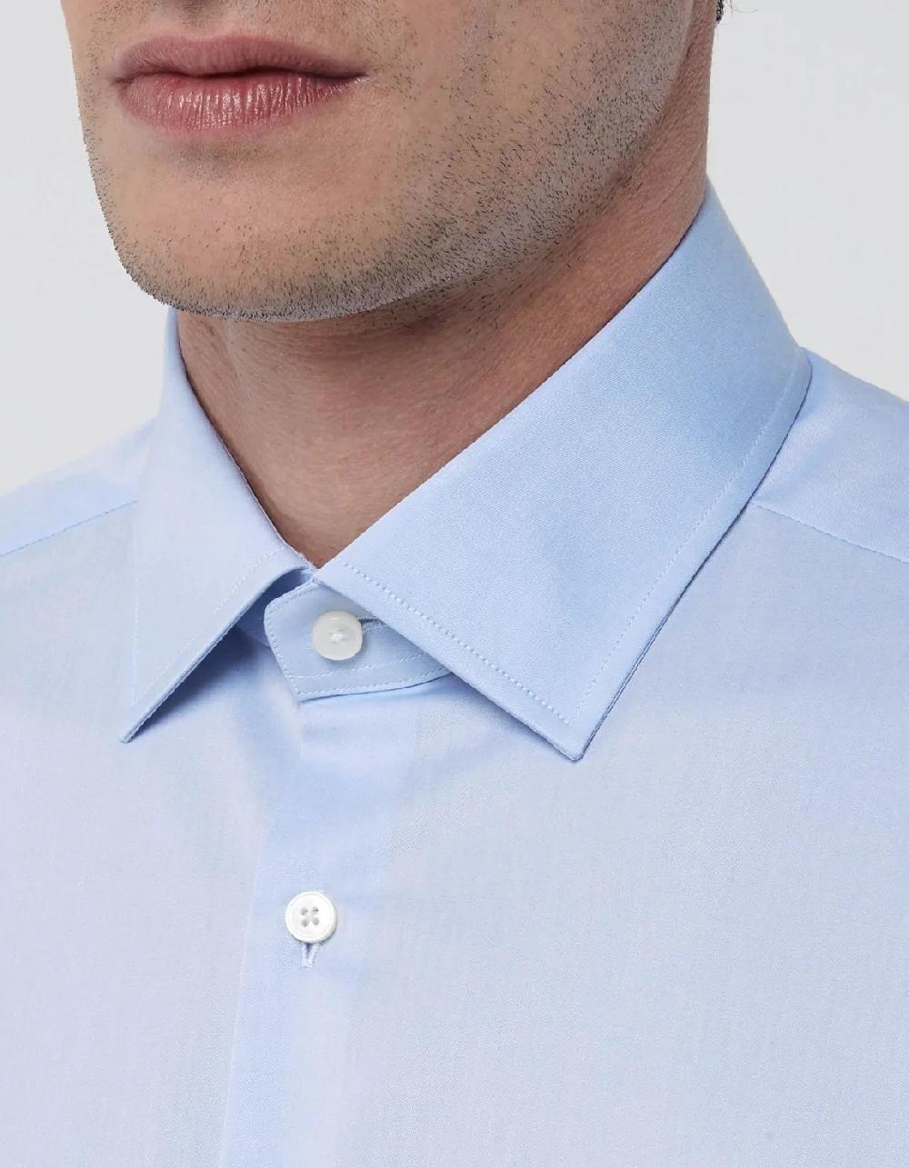 Xacus Camicia Collo italiano Tinta Unita Twill Celeste chiaro