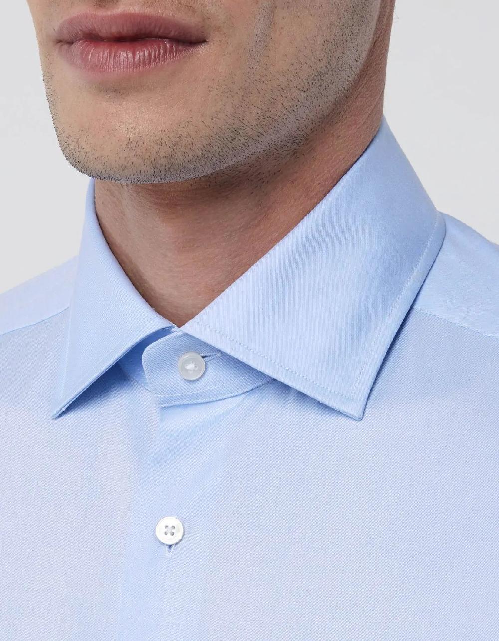 Xacus Camicia Collo italiano Tinta Unita Twill Celeste