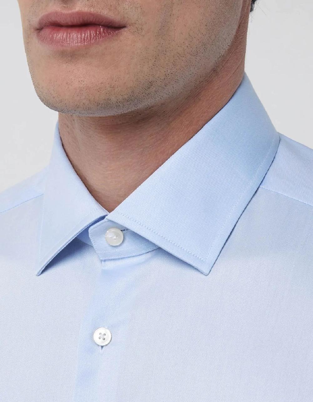 Xacus Camicia Collo italiano Tinta Unita Twill Celeste