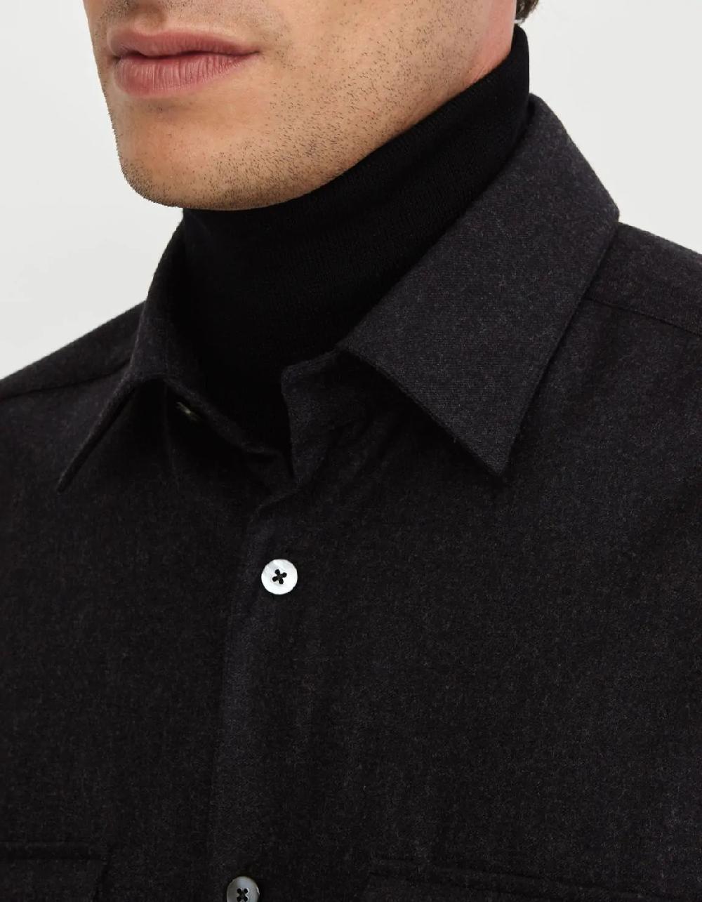 Xacus Camicia Collo italiano Tinta Unita Twill Grigio scuro