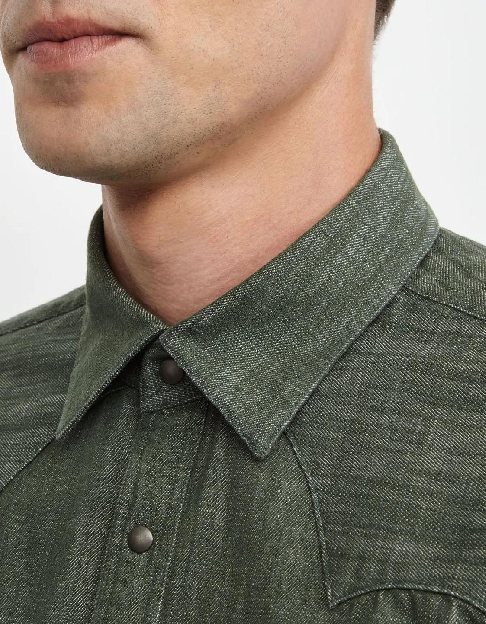 Xacus Camicia Collo italiano Tinta Unita Twill Verde militare