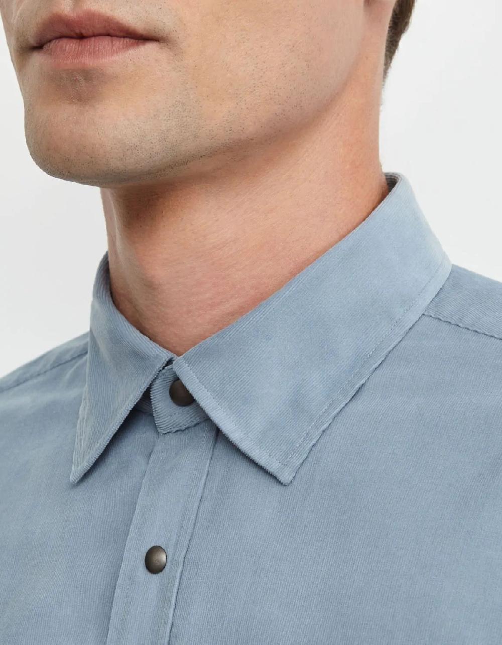 Xacus Camicia Collo italiano Tinta Unita Velluto Avio